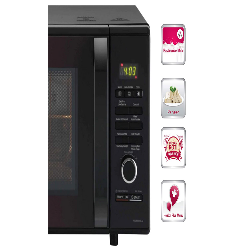 LG 28 L Charcoal Convection Microwave Oven (MJ2886BWUM, Floral, Diet Fry, With Starter Kit)