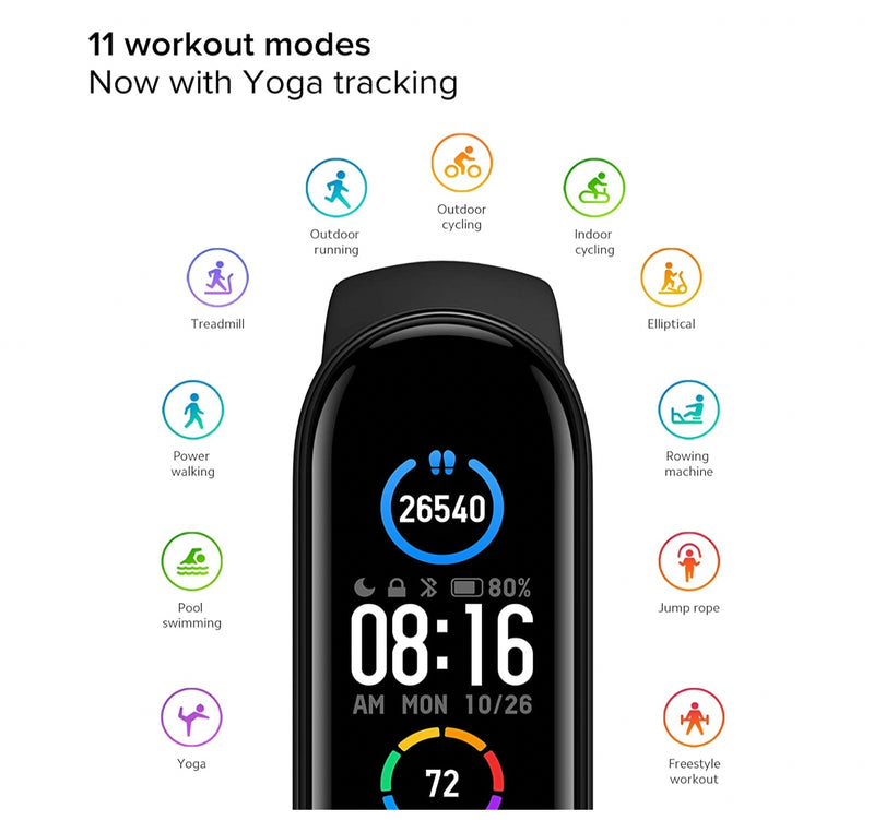 Mi Smart Band 5 – India’s No. 1 Fitness Band, 1.1-inch AMOLED Color Display, Magnetic Charging, 2 Weeks Battery Life, Personal Activity Intelligence (PAI), Women’s Health Tracking