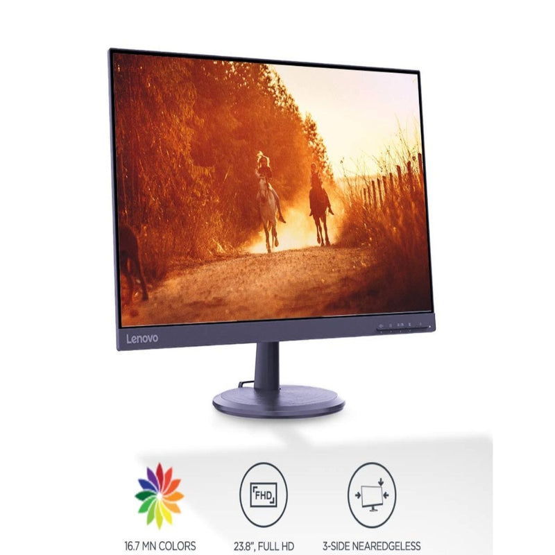 Lenovo D24-20 23.8" Work+Play Near Edgeless Monitor 1920x1080 FHD VA Panel 178° Angle,LEDbacklit,75Hz 4ms Response, AMD FreeSync, 1HDMI, 1VGA Port, AudioOut, VESA Mount