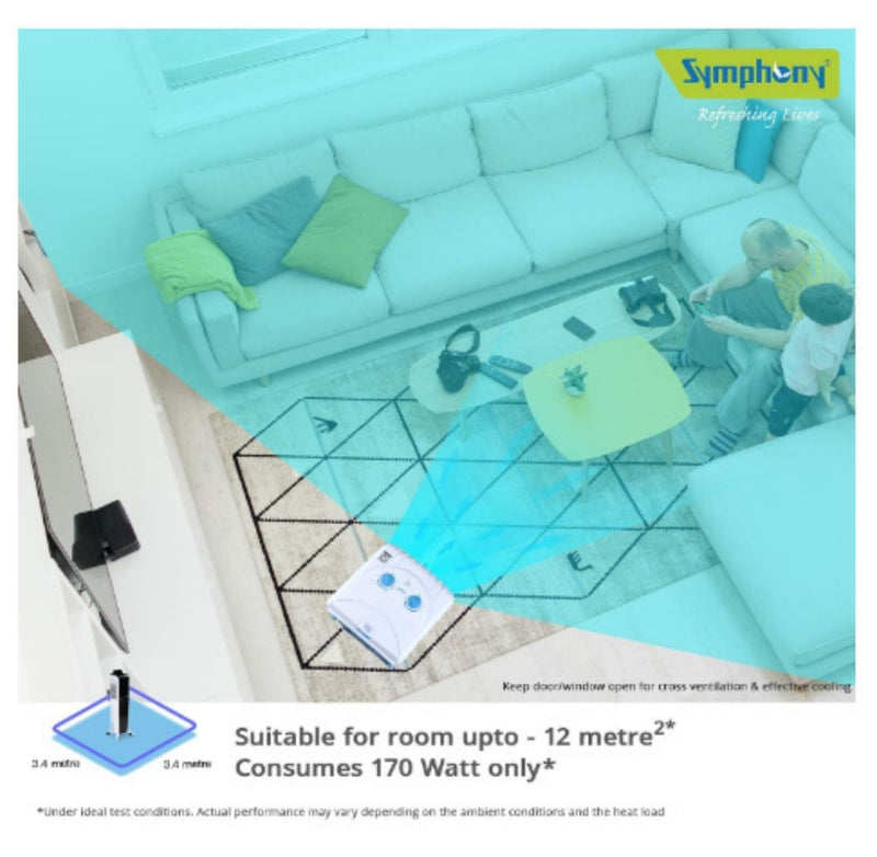 Symphony Diet 12T Personal Tower Air Cooler 12-litres, Multistage Air Purification, Honeycomb Cooling Pad, Powerful Air Throw (White) buyyzo