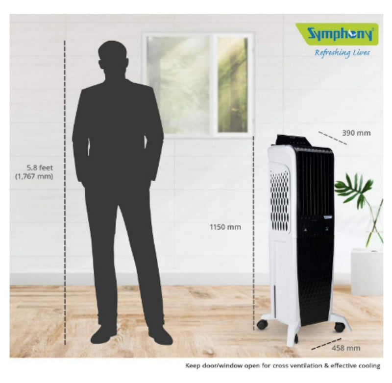 Symphony Diet 3D 40i Tower Air Cooler 40-litres with Magnetic Remote, 3-Side Cooling Pads, Pop-up Touchscreen (Black & White) CASHBACK 39Rs buyyzo