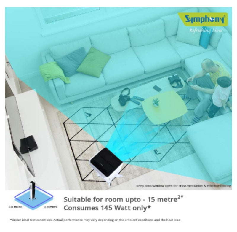 Symphony Diet 3D 40i Tower Air Cooler 40-litres with Magnetic Remote, 3-Side Cooling Pads, Pop-up Touchscreen (Black & White) CASHBACK 39Rs buyyzo