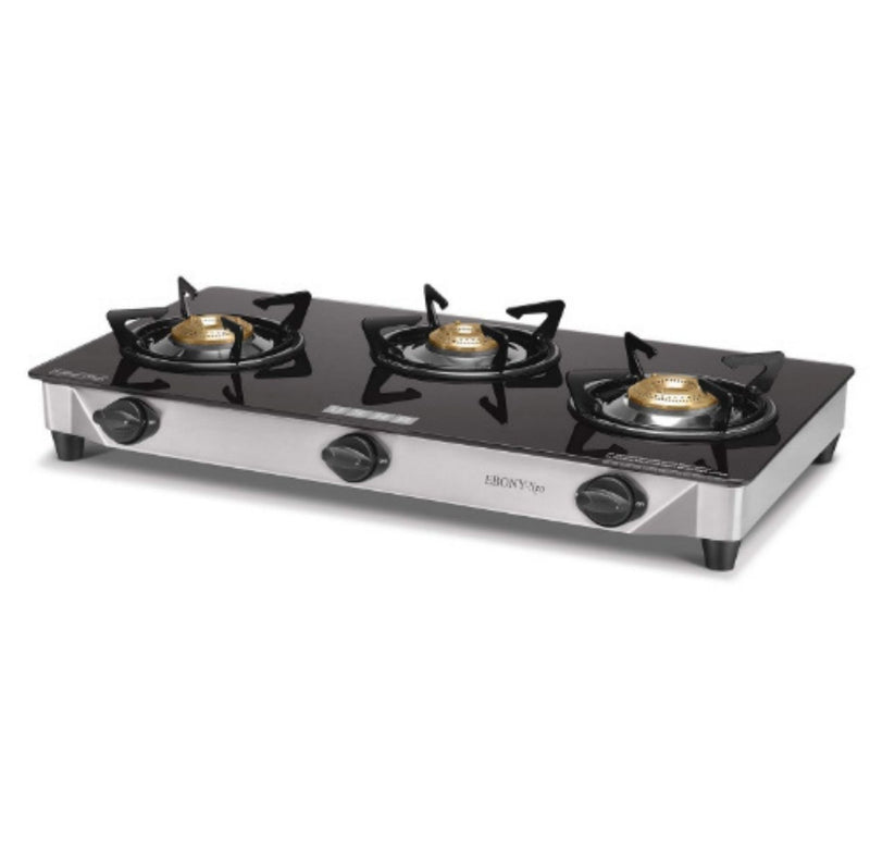 USHA Ebony Neo GS 3003 SS Stainless Steel Thick Toughened Glass Top 3 Burner Gas Stove. BUYYZO