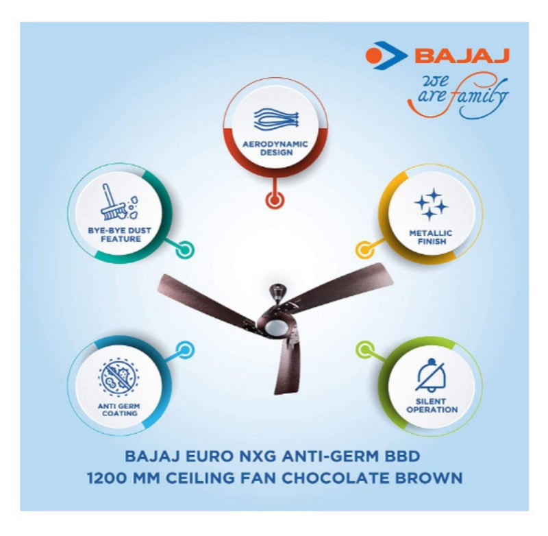 Bajaj Euro NXG Anti-Germ BBD 1200 mm Ceiling Fan (Chocolate Brown) buyyzo