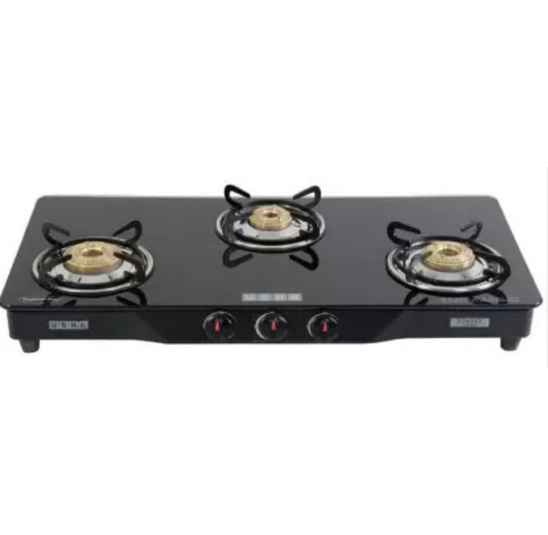 USHA Ebony GS3 001 Glass Manual Gas Stove  (3 Burners) buyyzo