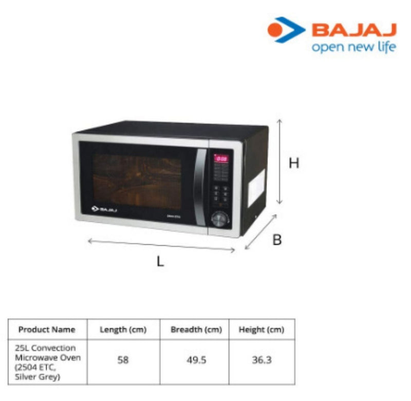 Bajaj 25 Litres Convection Microwave Oven with Jog Dial (2504 ETC, Silver Grey) buyyzo