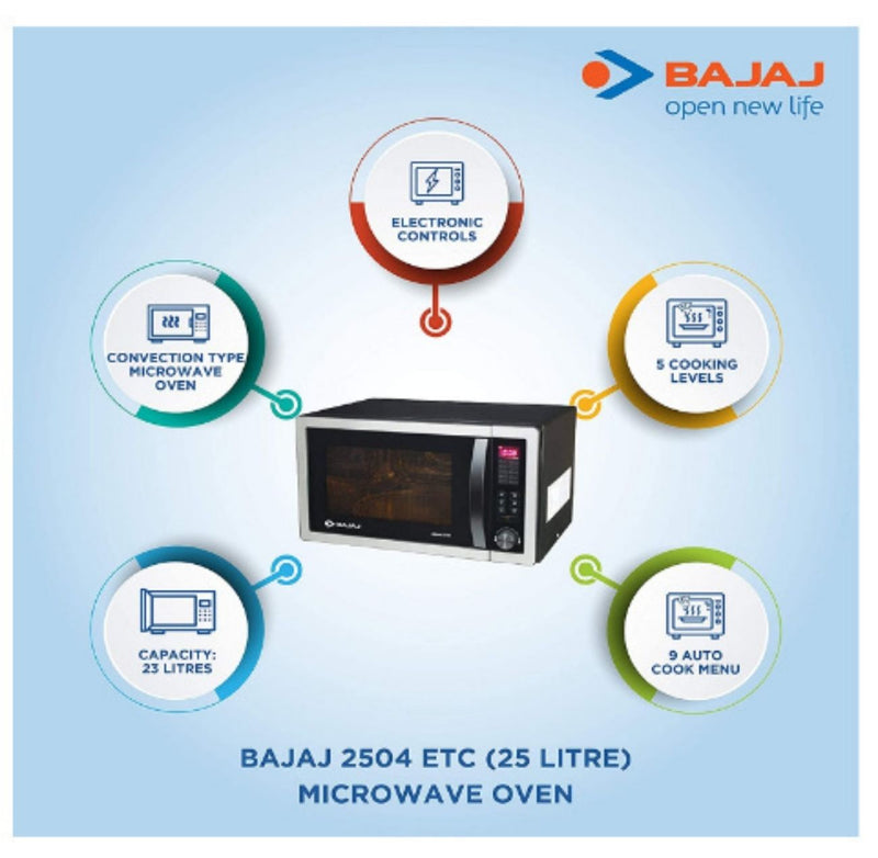 Bajaj 25 Litres Convection Microwave Oven with Jog Dial (2504 ETC, Silver Grey) buyyzo