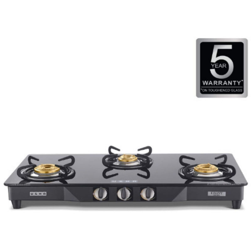 Usha Ebony Neo GS 2003 SS Thick Toughened Glass Top 2 Burner Gas Stove BUYYZO