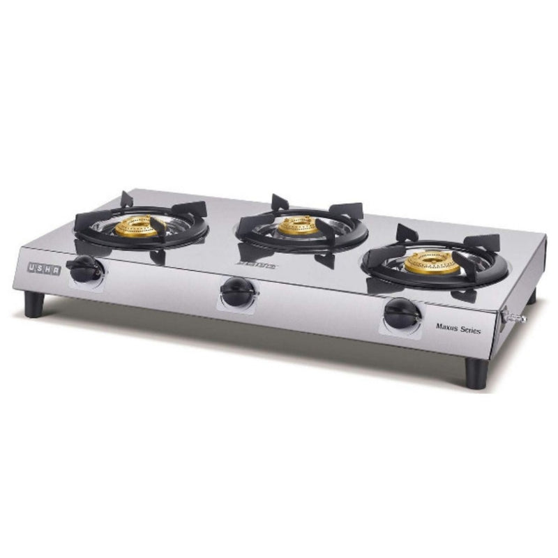 Usha Maxus GS 3001 3 Burner Gas Stove (Stainless Steel ,Black ,Manual) BUYYZO