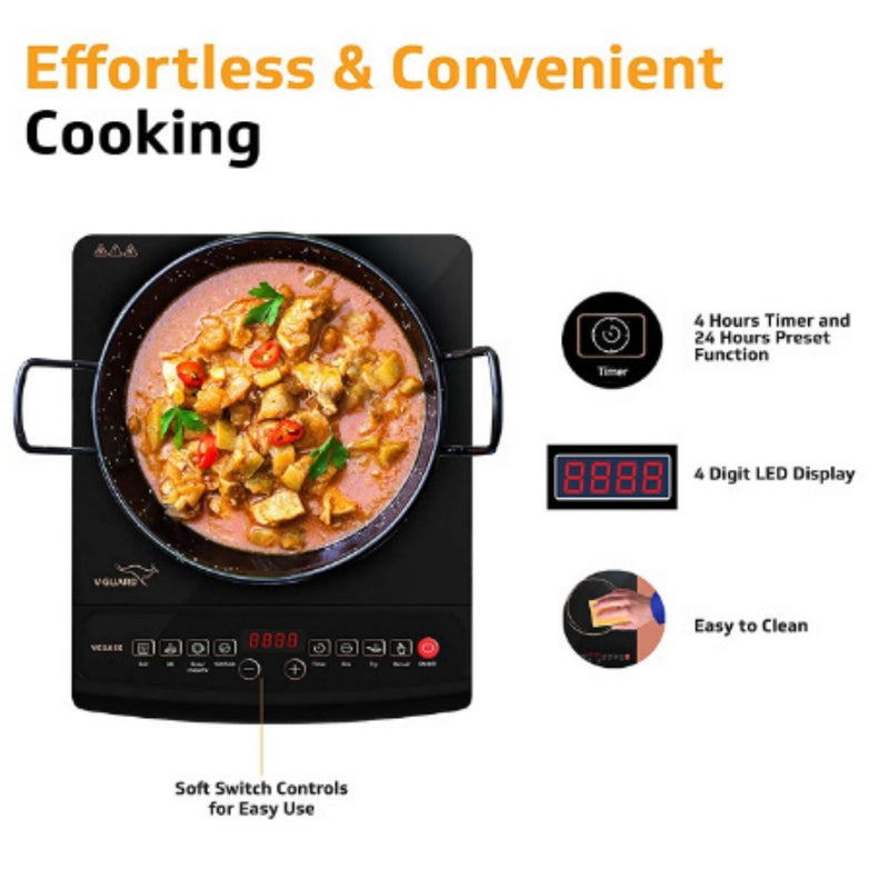 V-Guard VIC 2.0 EX 2000 W Induction Cooktop with Push Button Controls (2000 W, Copper Pattern) buyyzo