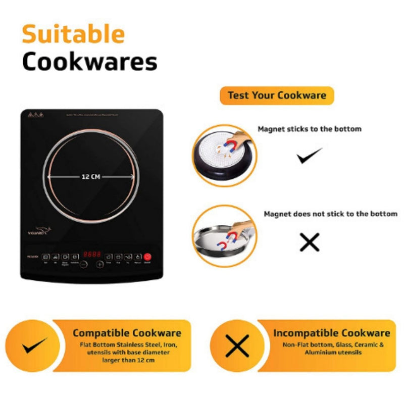 V-Guard VIC 2.0 EX 2000 W Induction Cooktop with Push Button Controls (2000 W, Copper Pattern) buyyzo