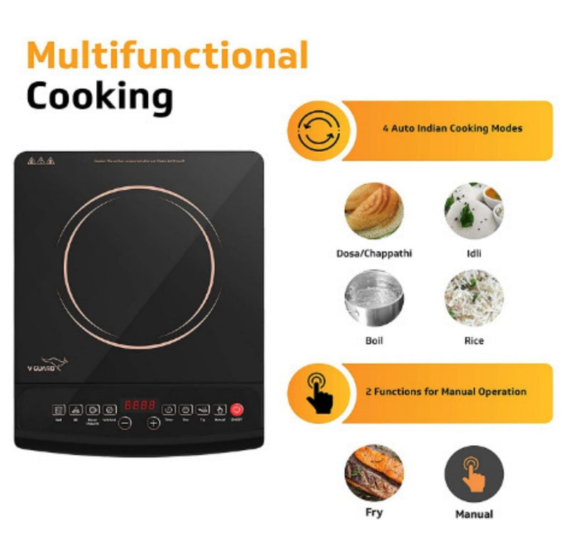 V-Guard VIC 2.0 EX 2000 W Induction Cooktop with Push Button Controls (2000 W, Copper Pattern) buyyzo