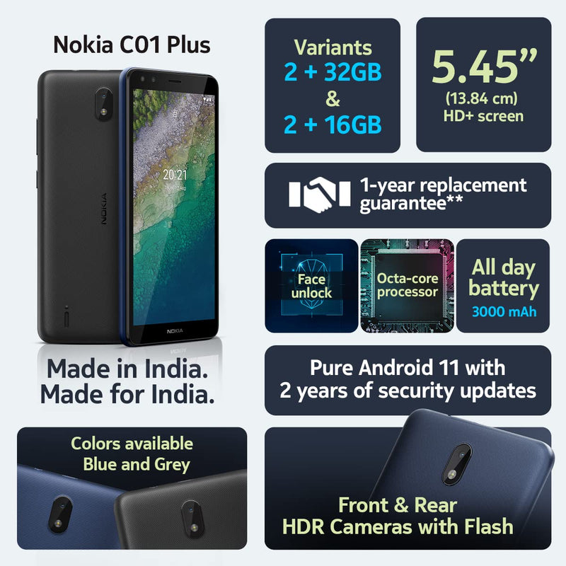 Nokia C01 Plus 4G, 5.45” HD+ Screen, Selfie Camera with Front Flash | 32GB Storage