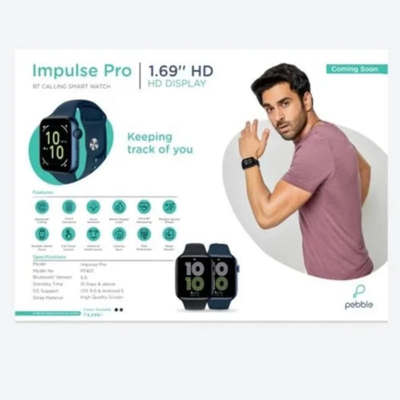 Pebble Impulse Pro 1.69'' HD BT CALLING SMART WATCH (PFB21)